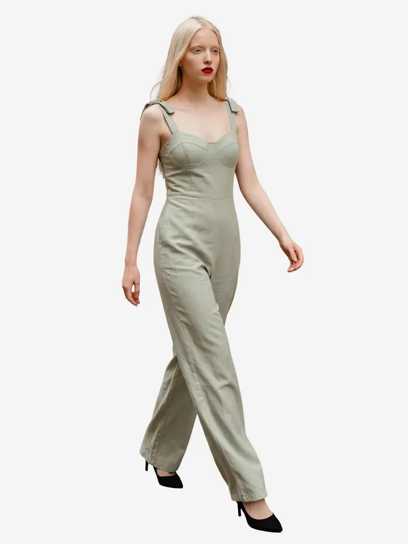 MY FASHION Mint Green MY FASHION Sweetheart Neck Linen Blend Jumpsuit for Women | Best Price UAE